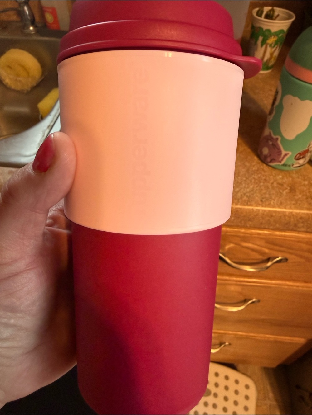 Tupperware Pink and Burgundy Travel Mug